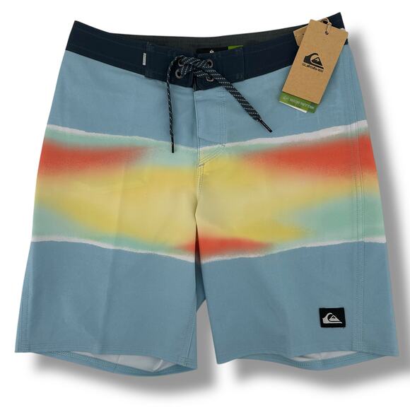 Quiksilver Surfsilk Air Brush Boardshorts Trunks Boys Sz 28 XL Blue Yellow - Picture 2 of 8